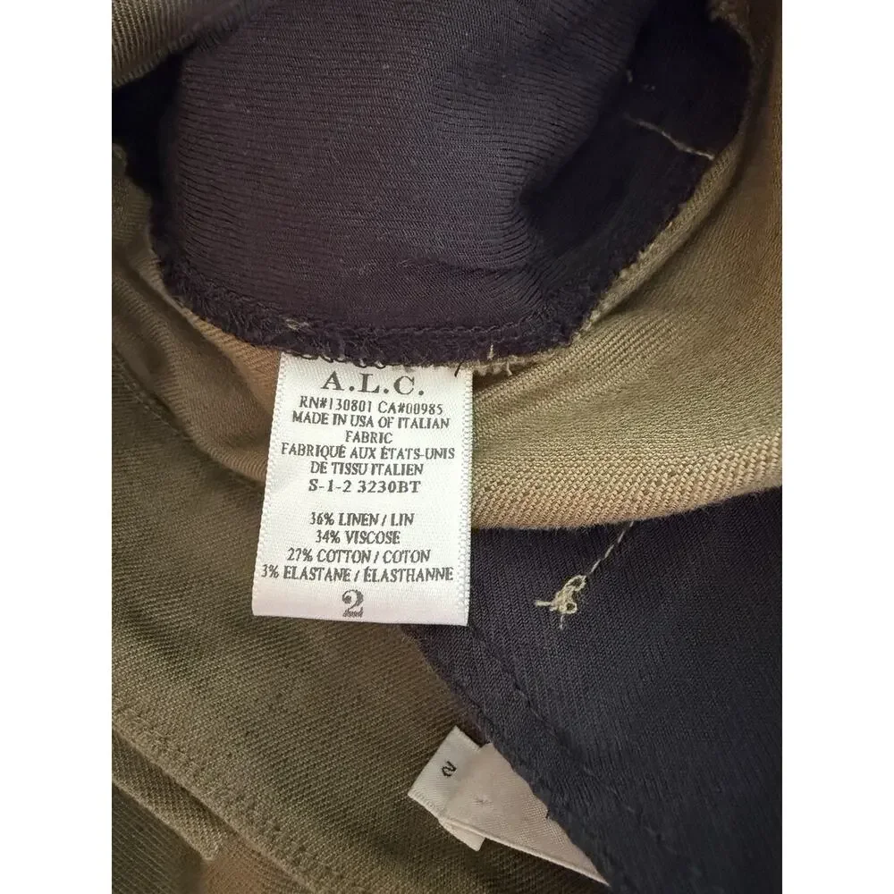 A.L.C. Green Linen Midi Skirt Size 2 Tie Belt